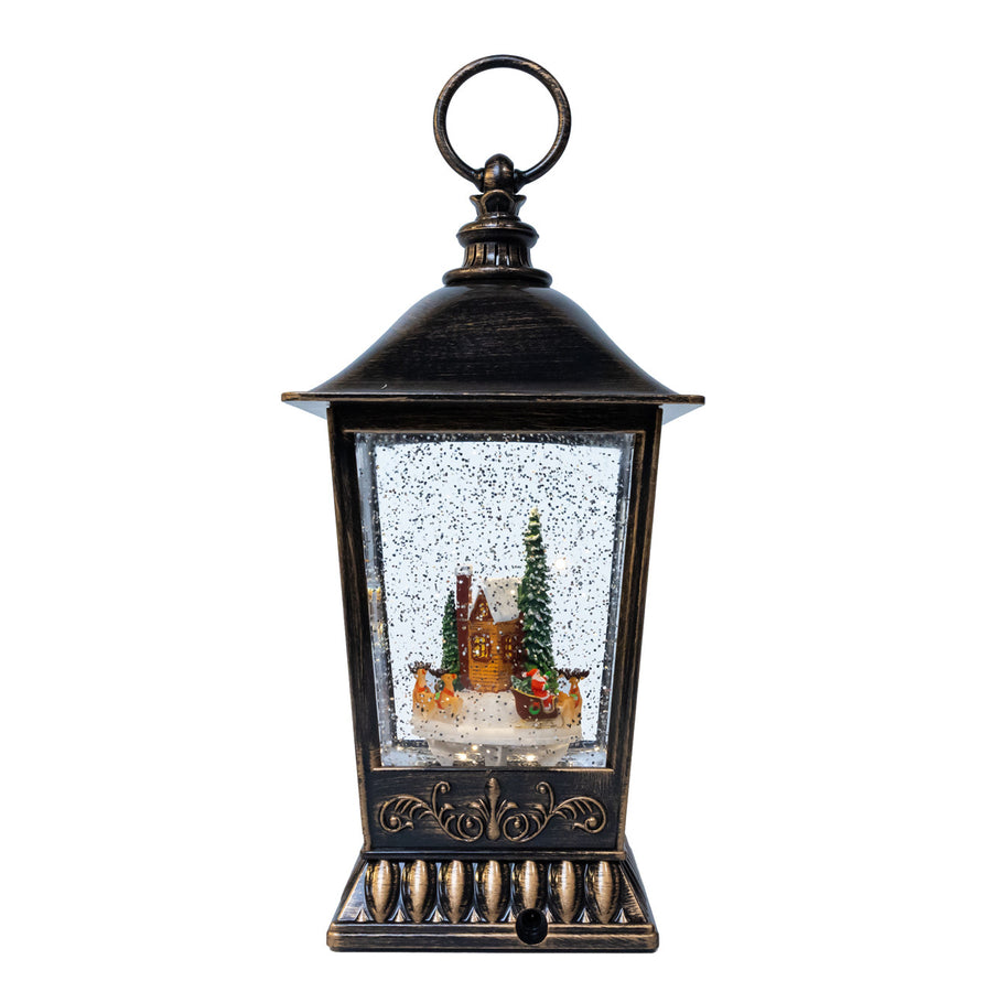 9.5" Battery Operated LED Santa In Town With Swirling Glitter Lantern