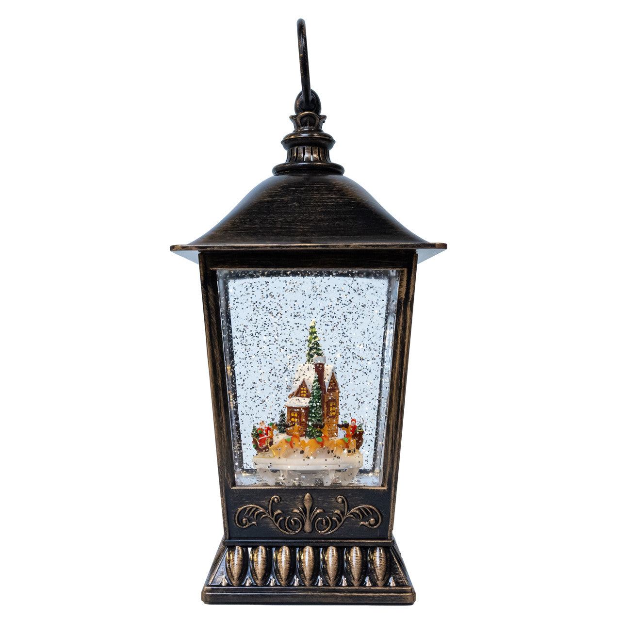 9.5" Battery Operated LED Santa In Town With Swirling Glitter Lantern