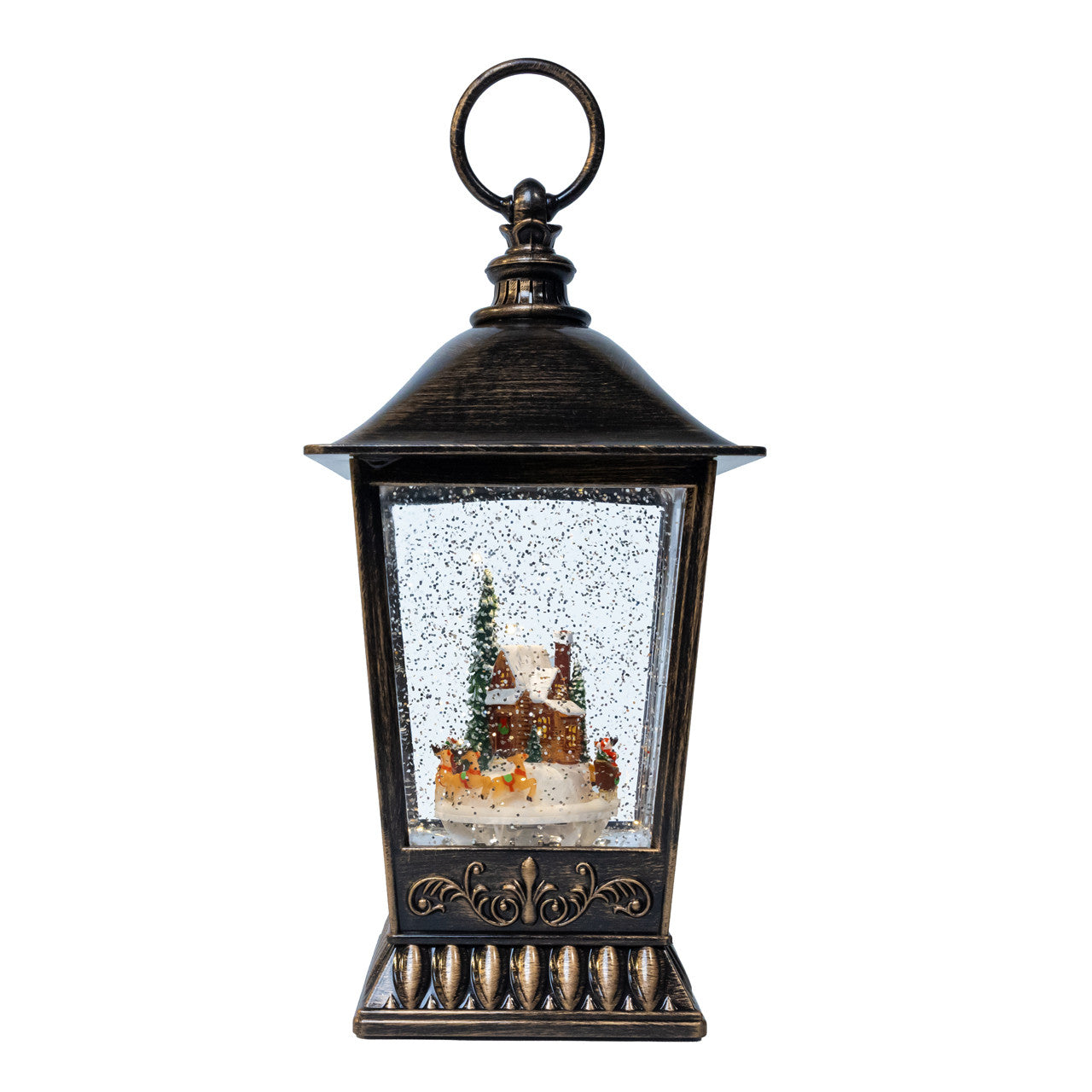 9.5" Battery Operated LED Santa In Town With Swirling Glitter Lantern