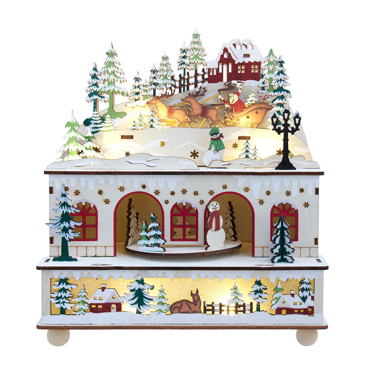 9" Battery Operated Lighted Musical Snowy Country House With Santa Table Piece