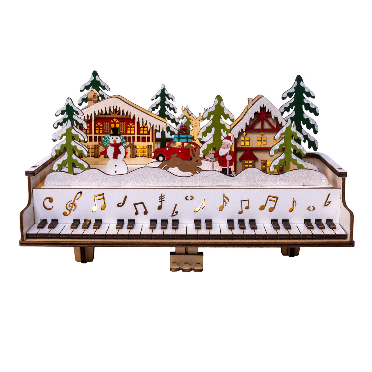 6.3" Battery Operated LED Lighted Piano With Village Scene & Santa