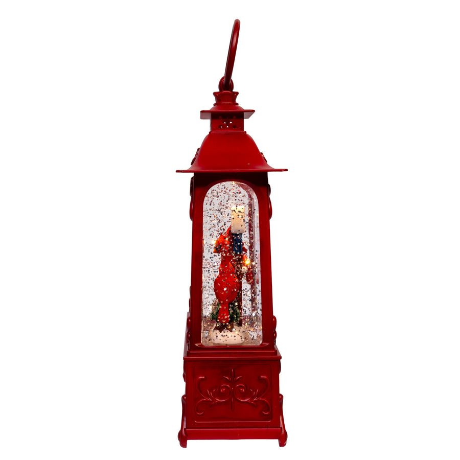 10" LED Cardinals On Tree Branch With Spinning Glitter Water Lantern