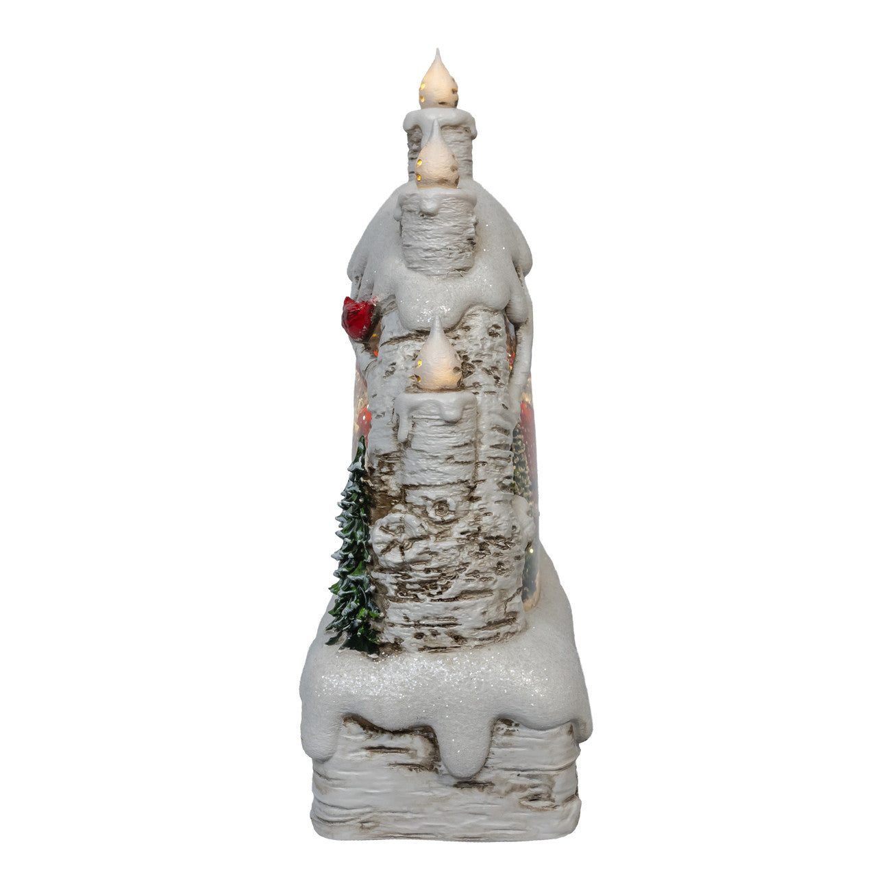 9" Battery Operated USB LED Candles Birch Tree With Santa & Tree Watern Lantern