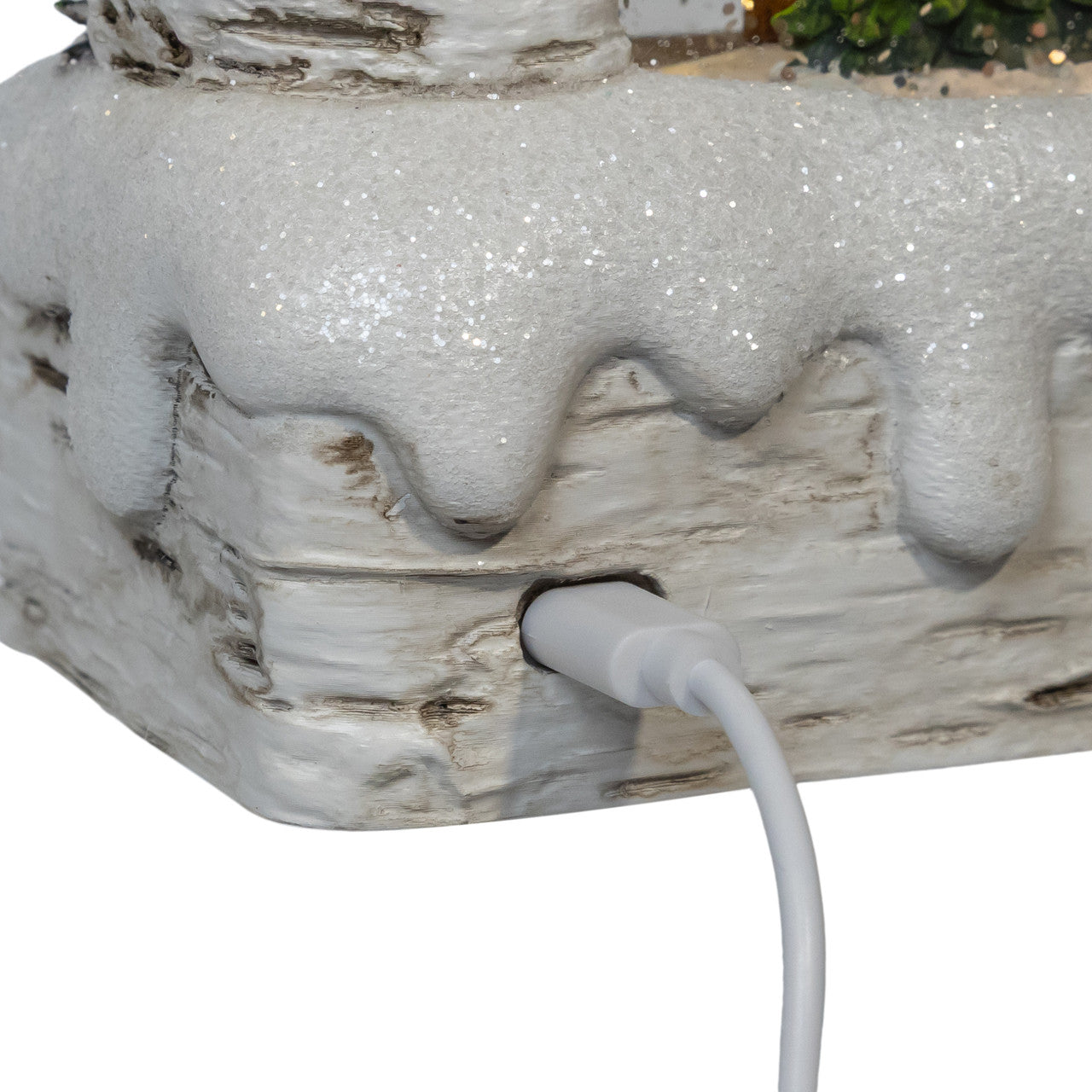 9" Battery Operated USB LED Candles Birch Tree With Santa & Tree Watern Lantern
