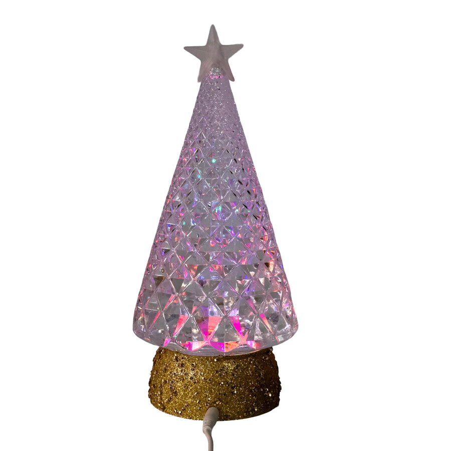 10" Battery Operated RGB LED Tree With Star & Spinning Glitter Water Lantern