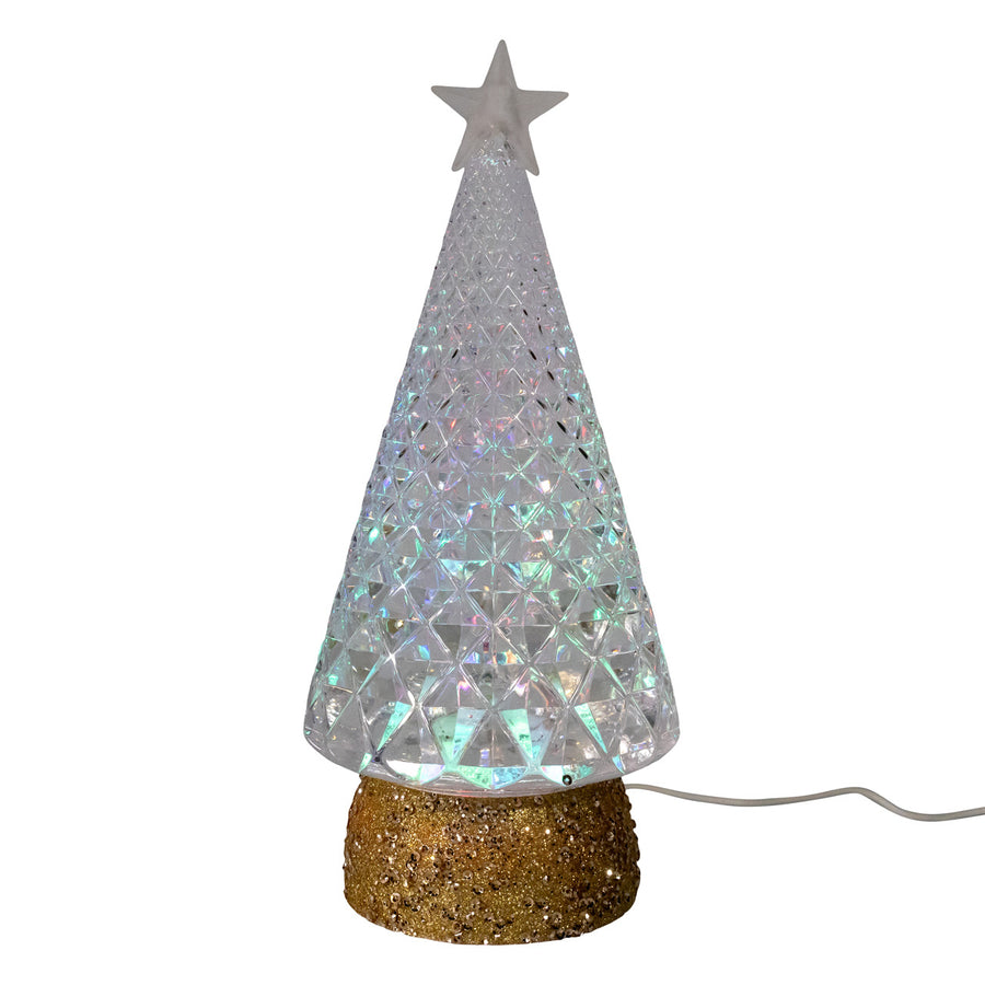 10" Battery Operated RGB LED Tree With Star & Spinning Glitter Water Lantern
