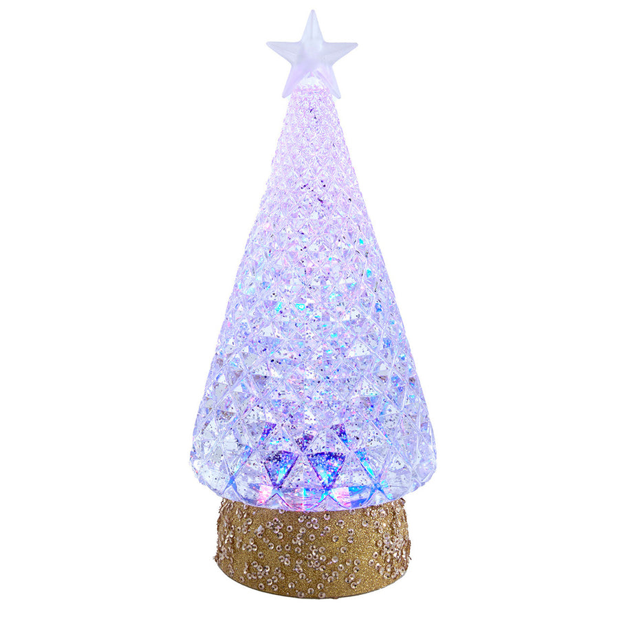 10" Battery Operated RGB LED Tree With Star & Spinning Glitter Water Lantern