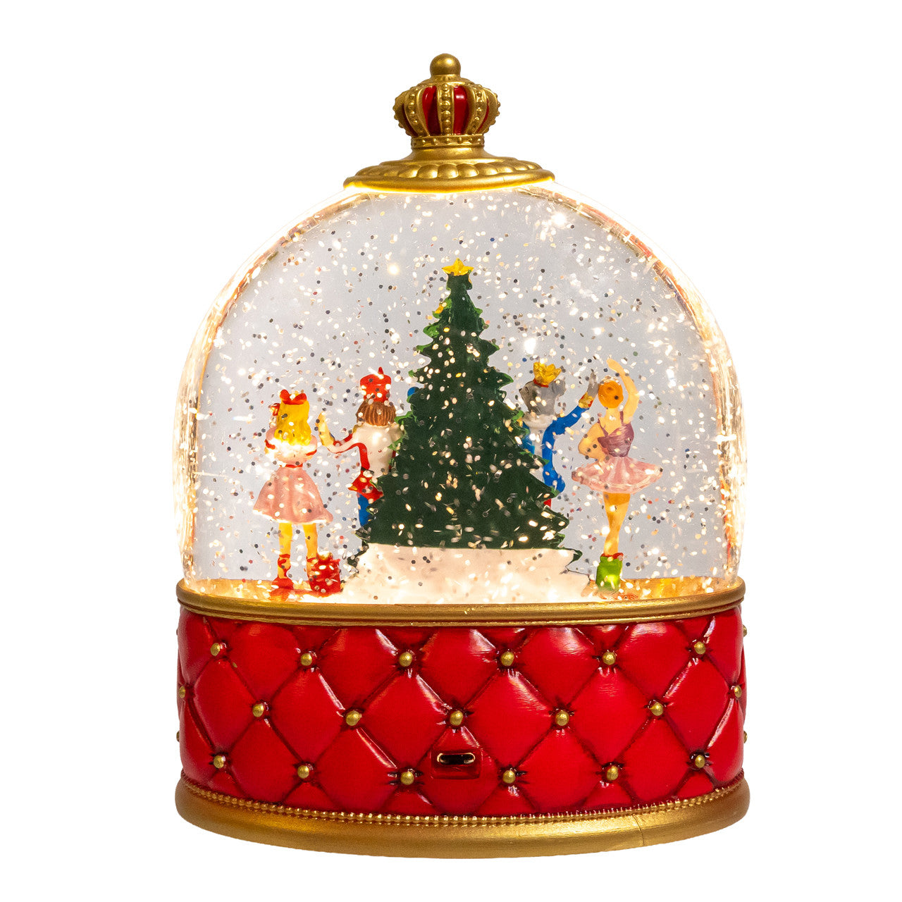 8" Battery Operated USB C LED Nutcracker Suite Crown With Tree Spinning Glitter Water Lantern