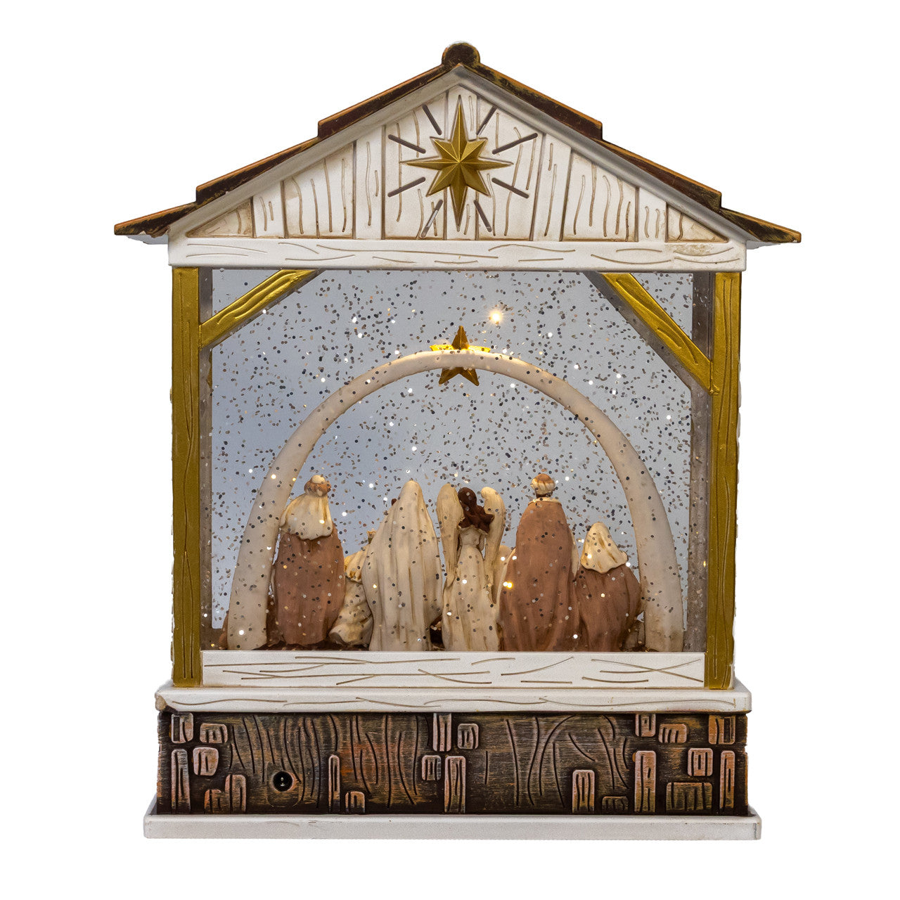 10" Battery Operated USB LED Courtyard Nativity Scene With Spinning Glitter Water lantern