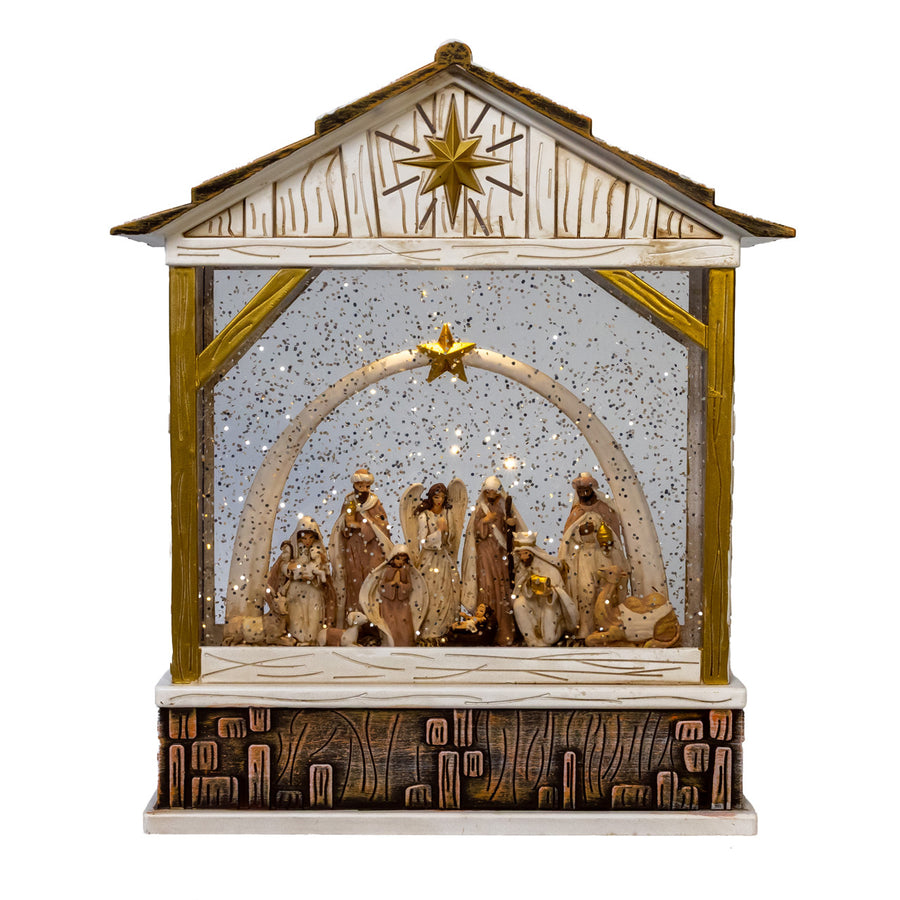 10" Battery Operated USB LED Courtyard Nativity Scene With Spinning Glitter Water lantern