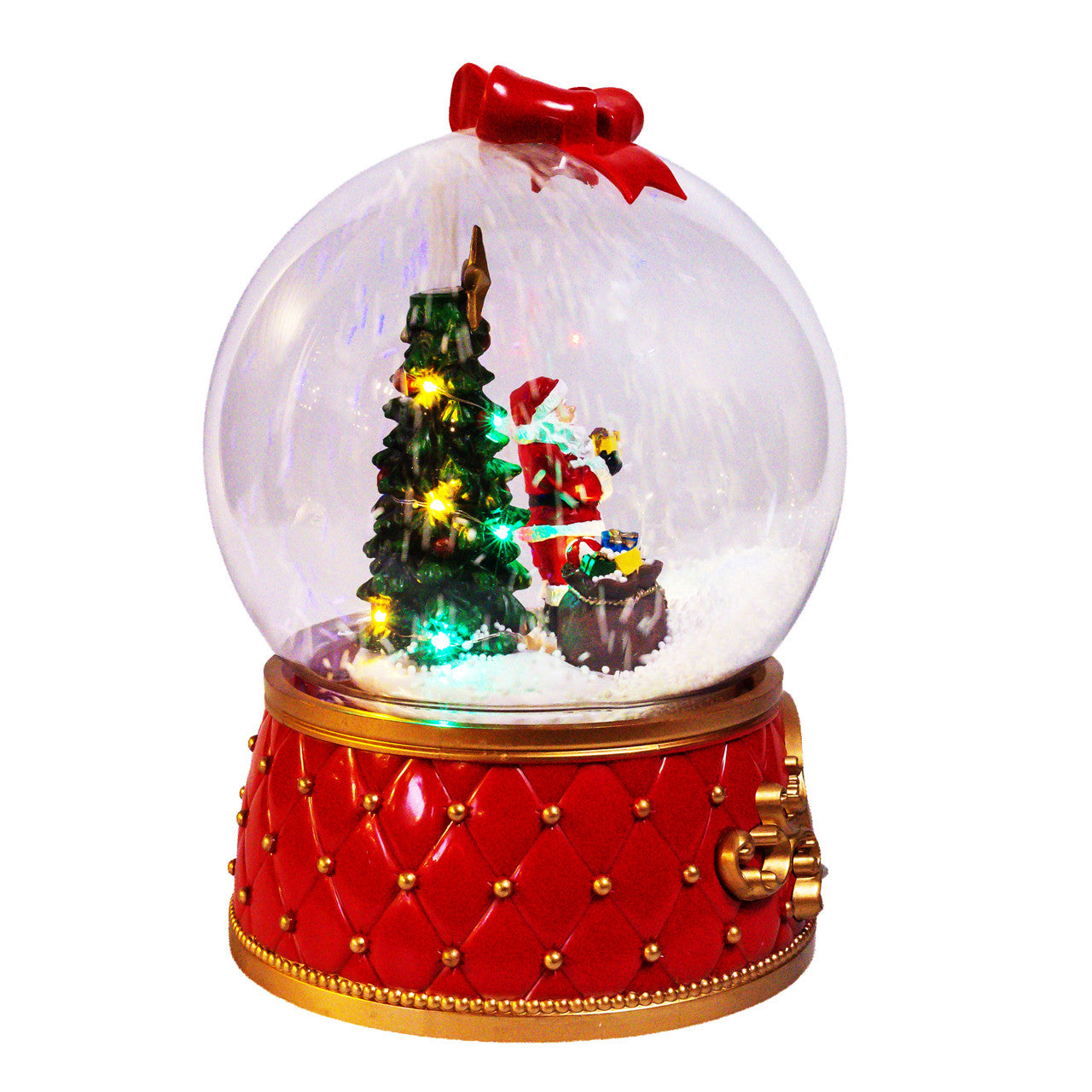 11.4" Battery Operated Musical LED Santa & Tree With Swirling Snow Christmas Ball Table Piece