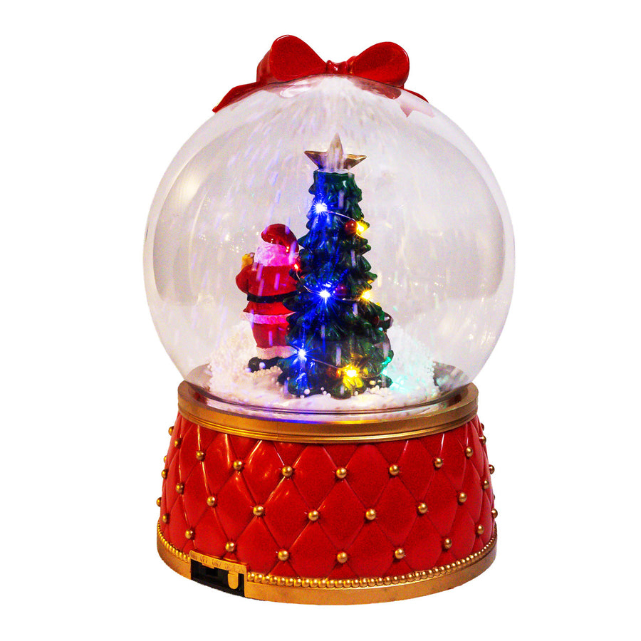 11.4" Battery Operated Musical LED Santa & Tree With Swirling Snow Christmas Ball Table Piece