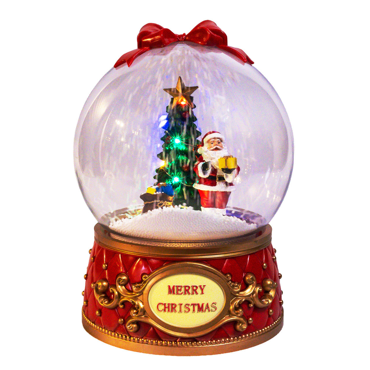 11.4" Battery Operated Musical LED Santa & Tree With Swirling Snow Christmas Ball Table Piece