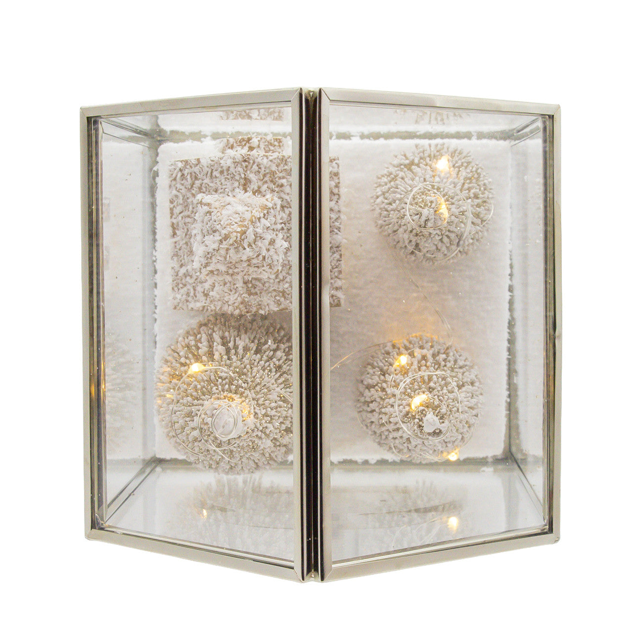 6.75" Battery Operated LED Lighted Glass Lampshade House With Small Church & Tree