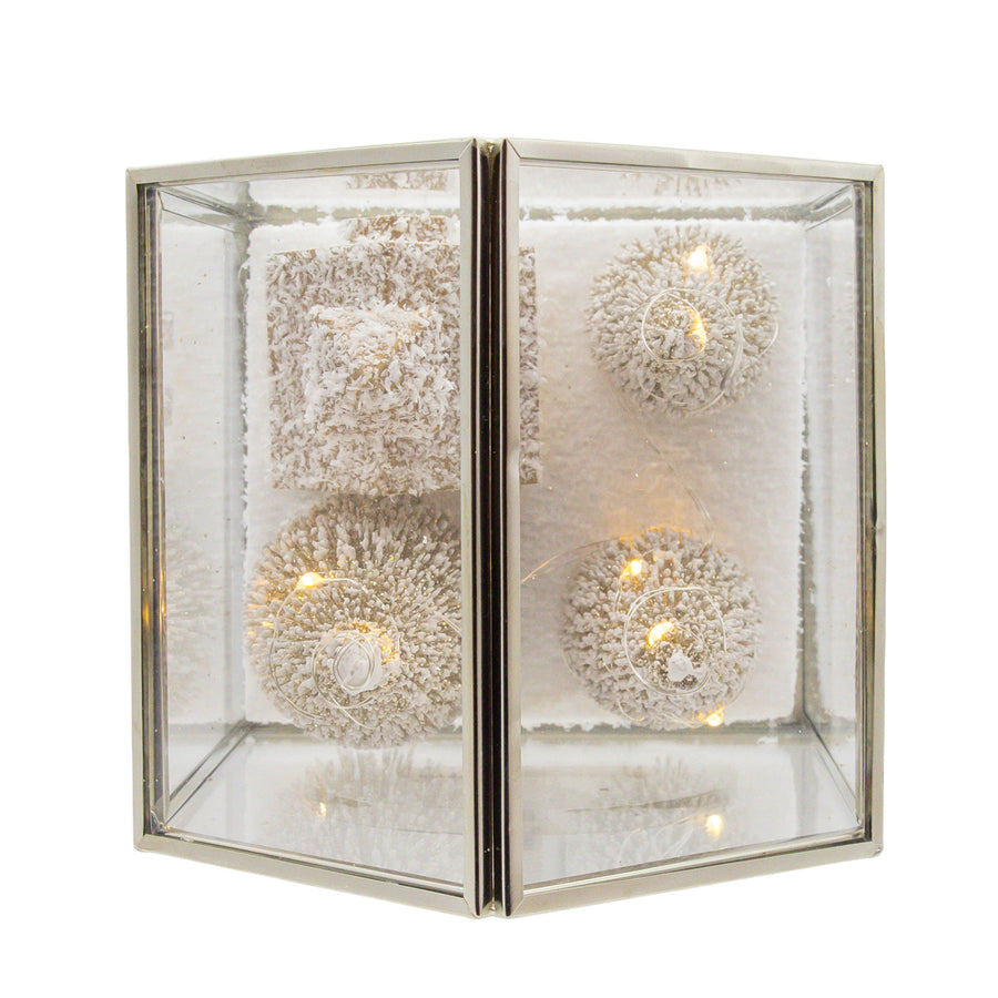 6.75" Battery Operated LED Lighted Glass Lampshade House With Small Church & Tree