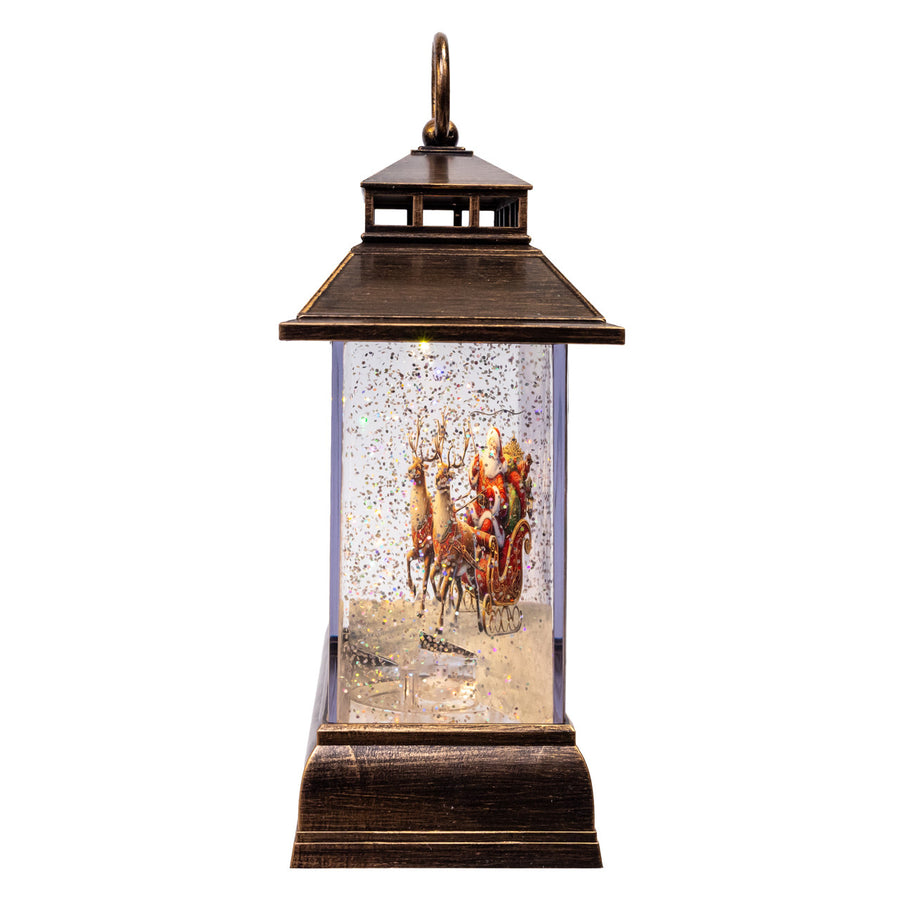 9" Battery Operated USB Lighted Santa With Swirling Glitter Water Lantern