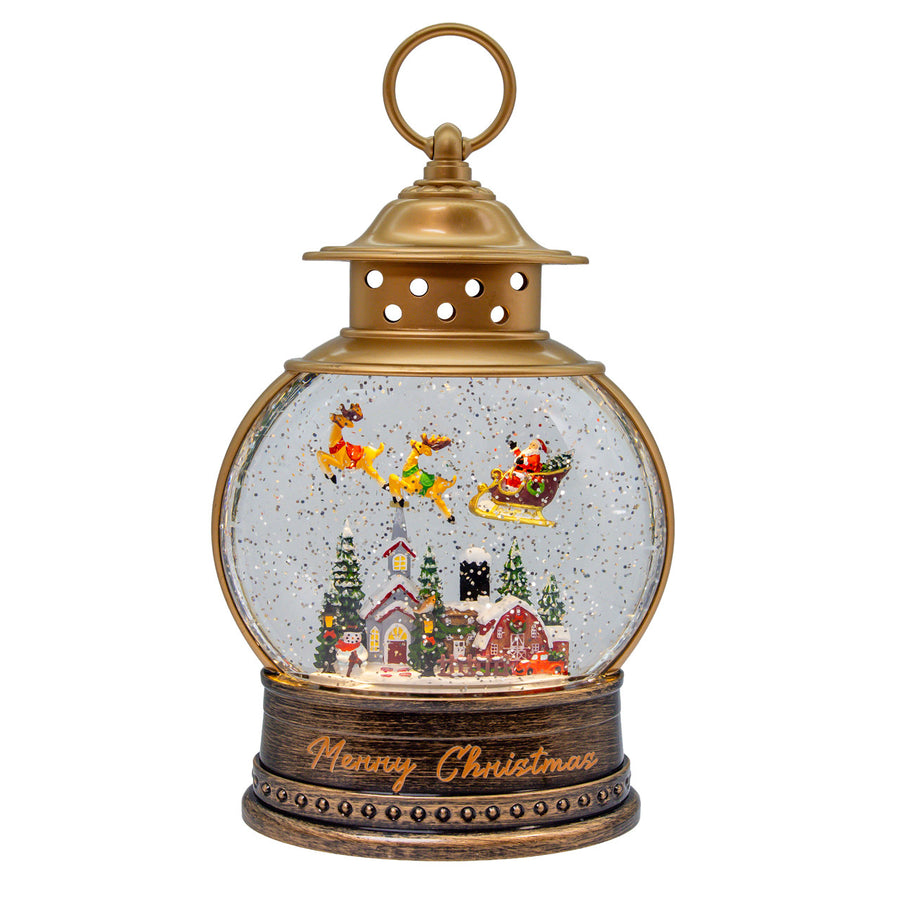 10" Battery Operated Lighted Santa On Sleigh With Swirling Glitter Water Lantern