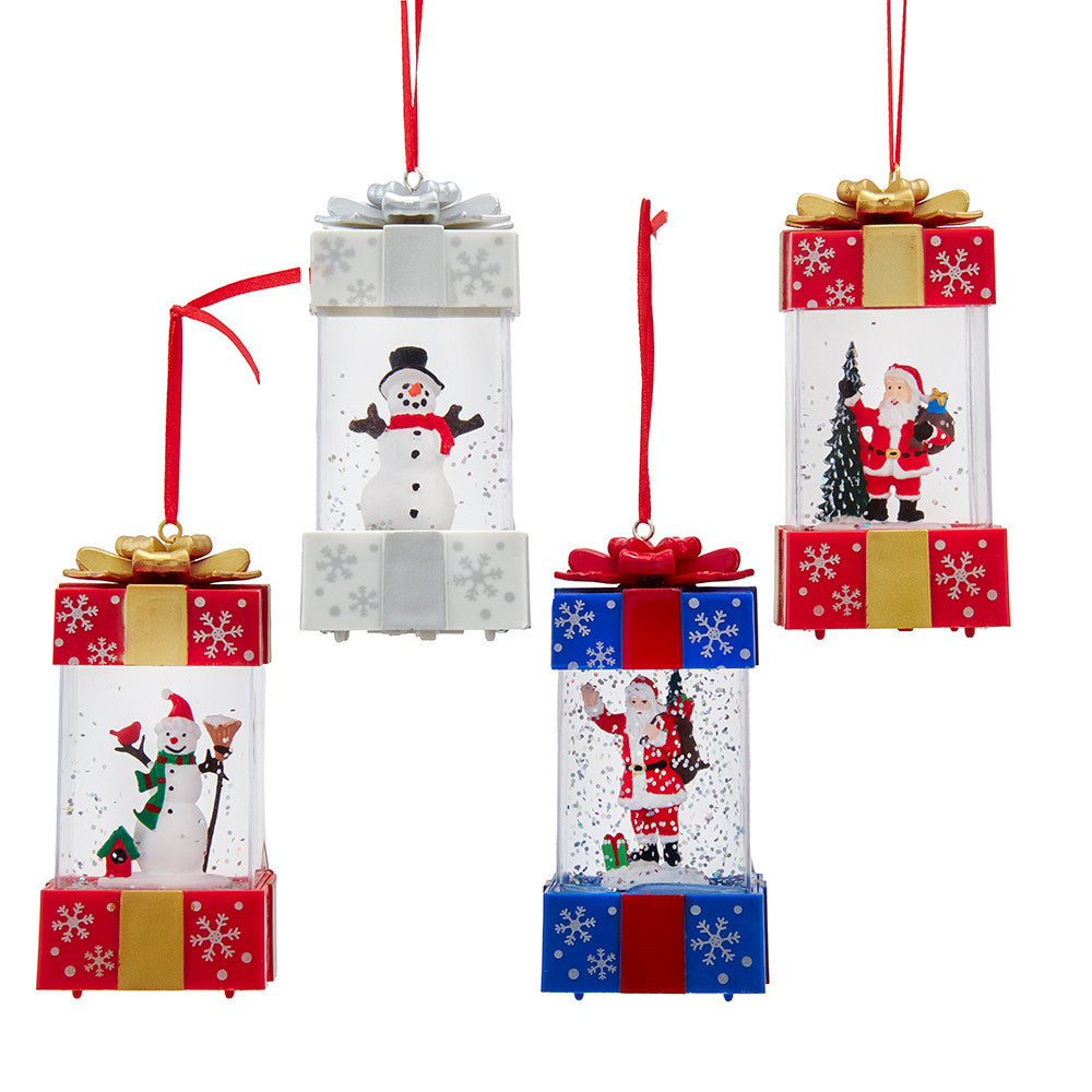 4.8" Battery Operated LED Lighted Red, Blue & White Christmas Gift Box With Spinning Glitter Table Pieces