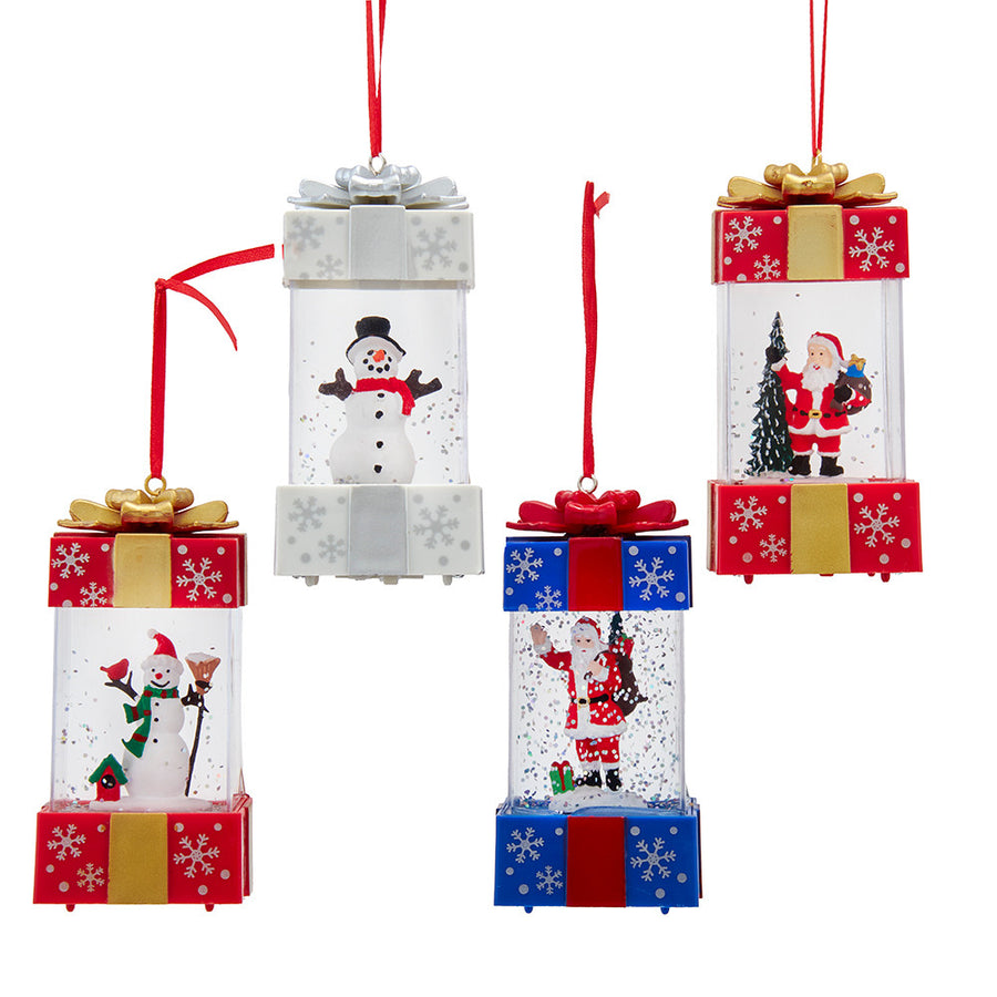 4.8" Battery Operated LED Lighted Red, Blue & White Christmas Gift Box With Spinning Glitter Table Pieces