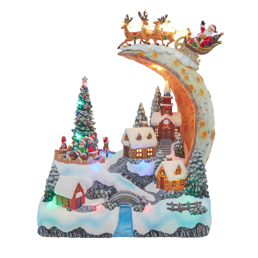 11" Battery Operated Lighted USB Santa On Sled With Deer Table Piece