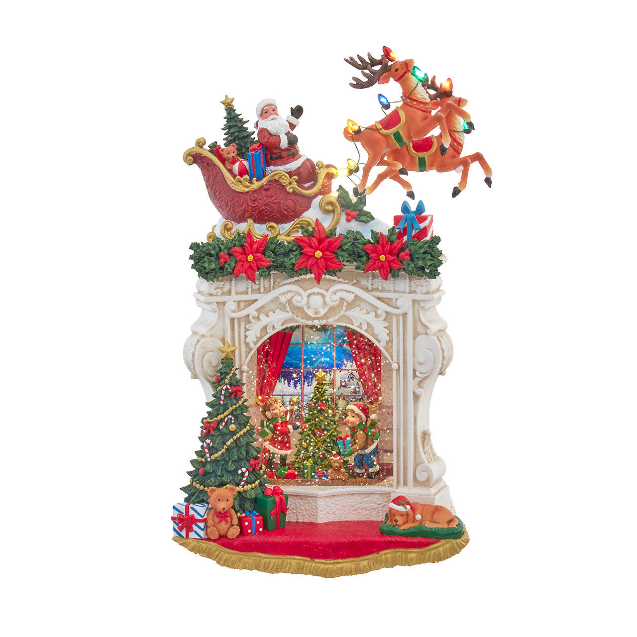 7" Battery Operated Lighted USB Fireplace With Santa & Swirling Glitter Table Piece