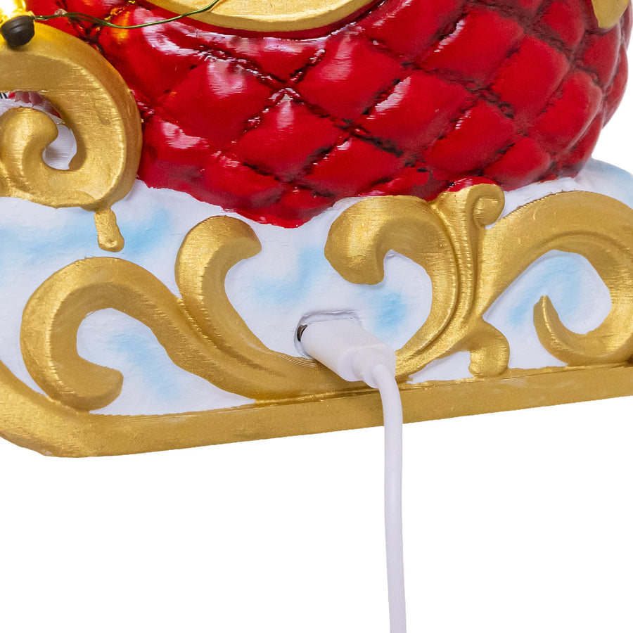 7" Battery Operated Musical Lighted USB Santa On Sleigh With Moving Deer Table Piece