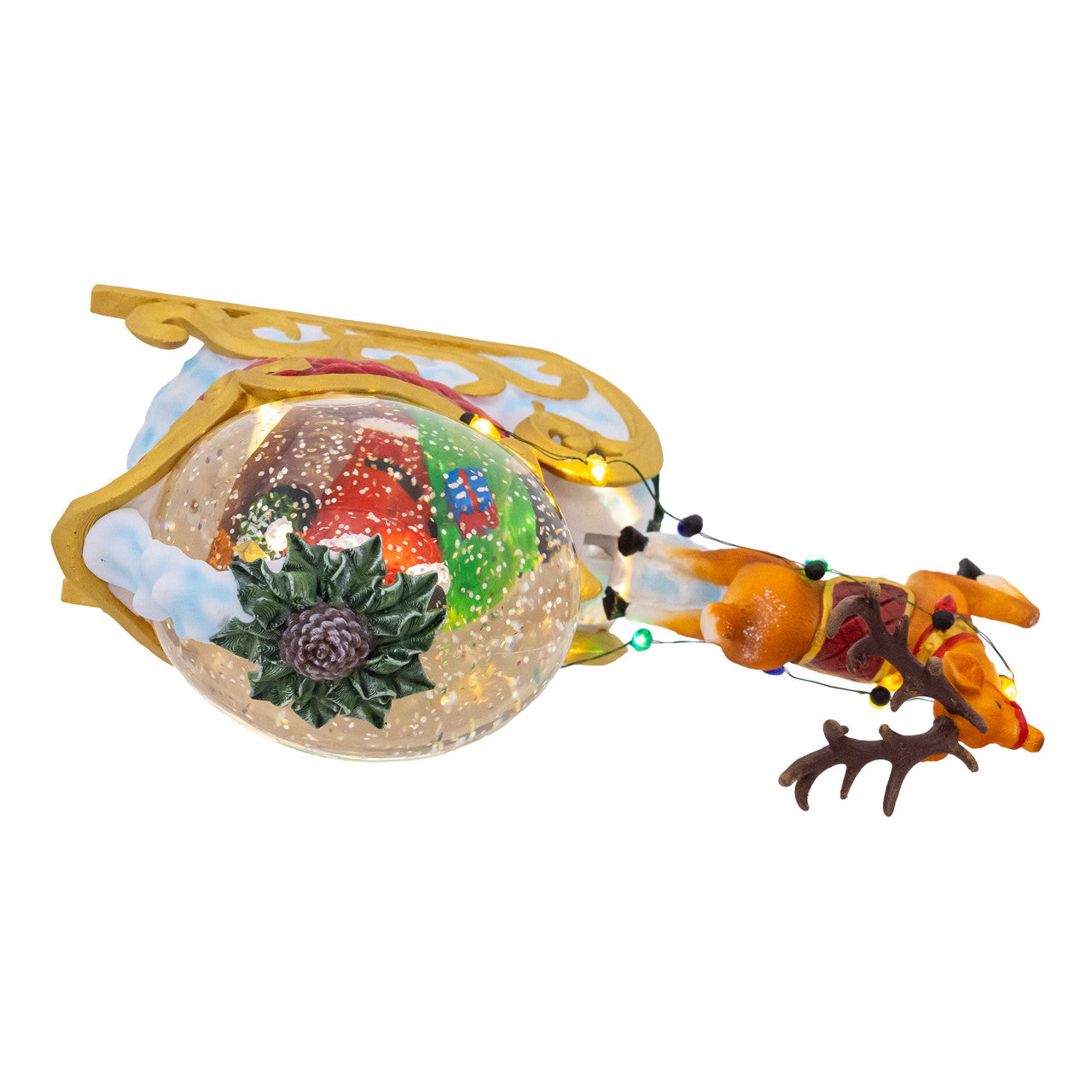 7" Battery Operated Musical Lighted USB Santa On Sleigh With Moving Deer Table Piece