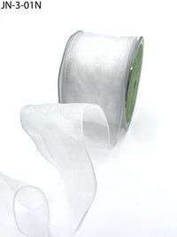 2.5 Inch Shimmer Sheer Ribbon with Wired Edge – JN01N – WHITE