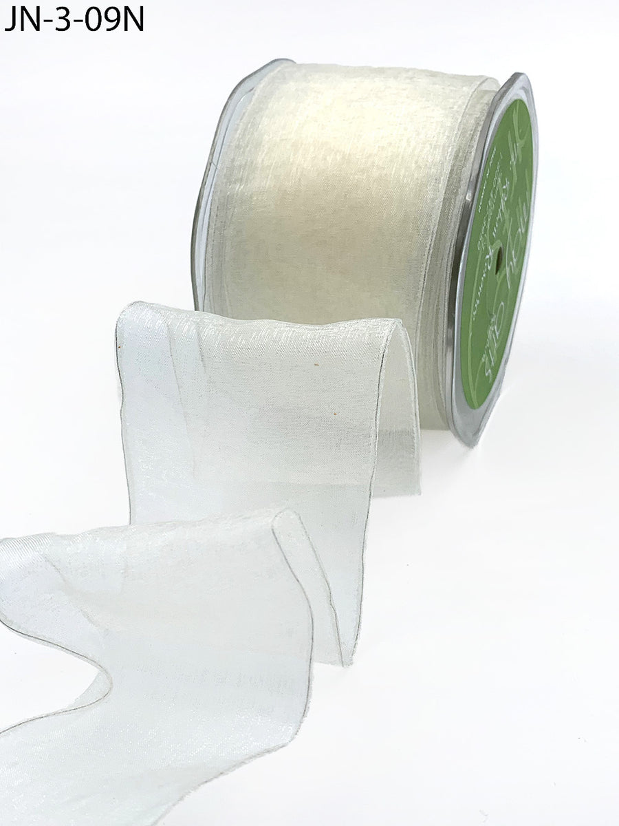 2.5 Inch Shimmer Sheer Ribbon with Wired Edge – JN09N – IVORY
