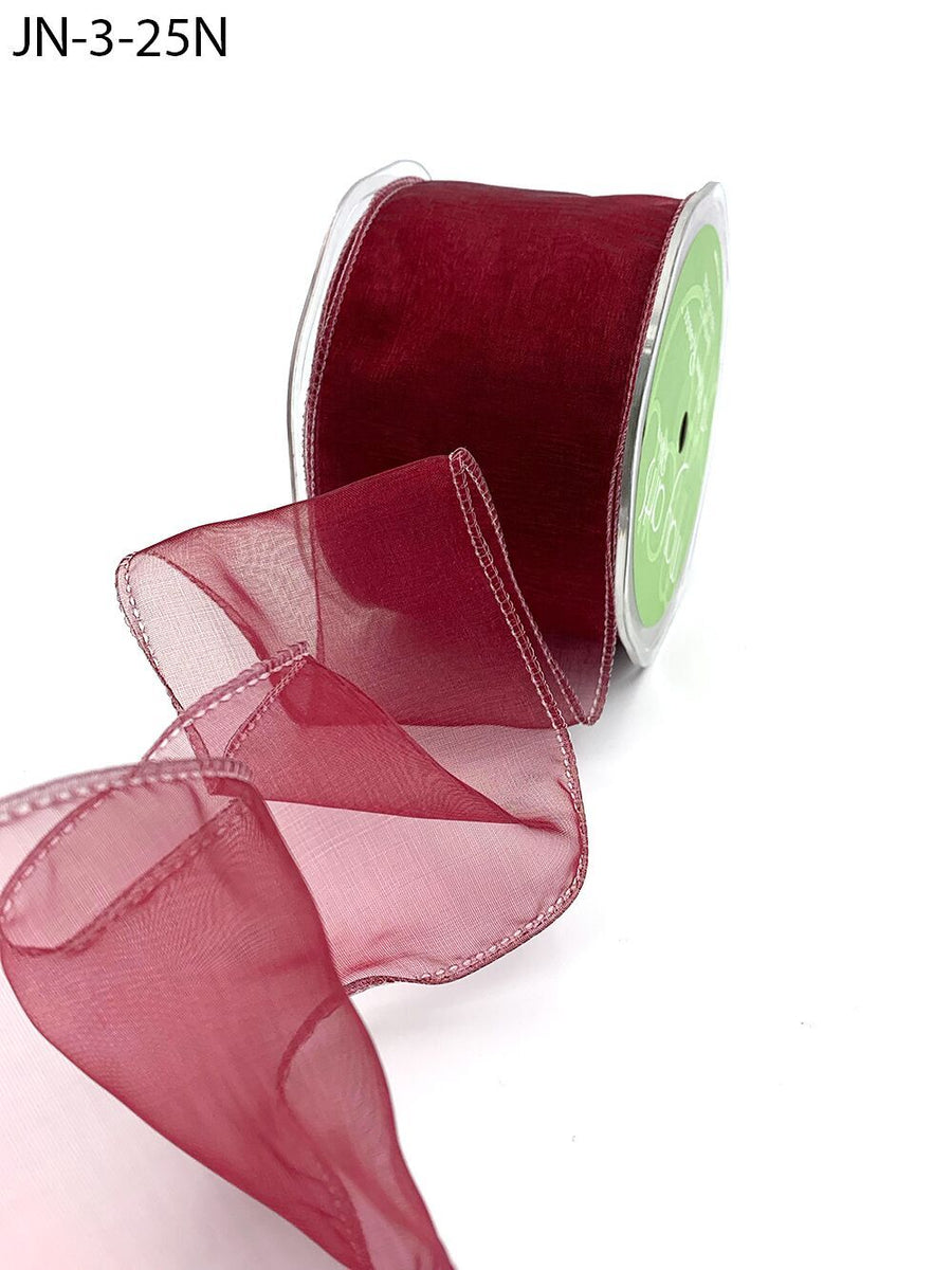 2.5 Inch Shimmer Sheer Ribbon with Wired Edge – JN25N – BURGUNDY