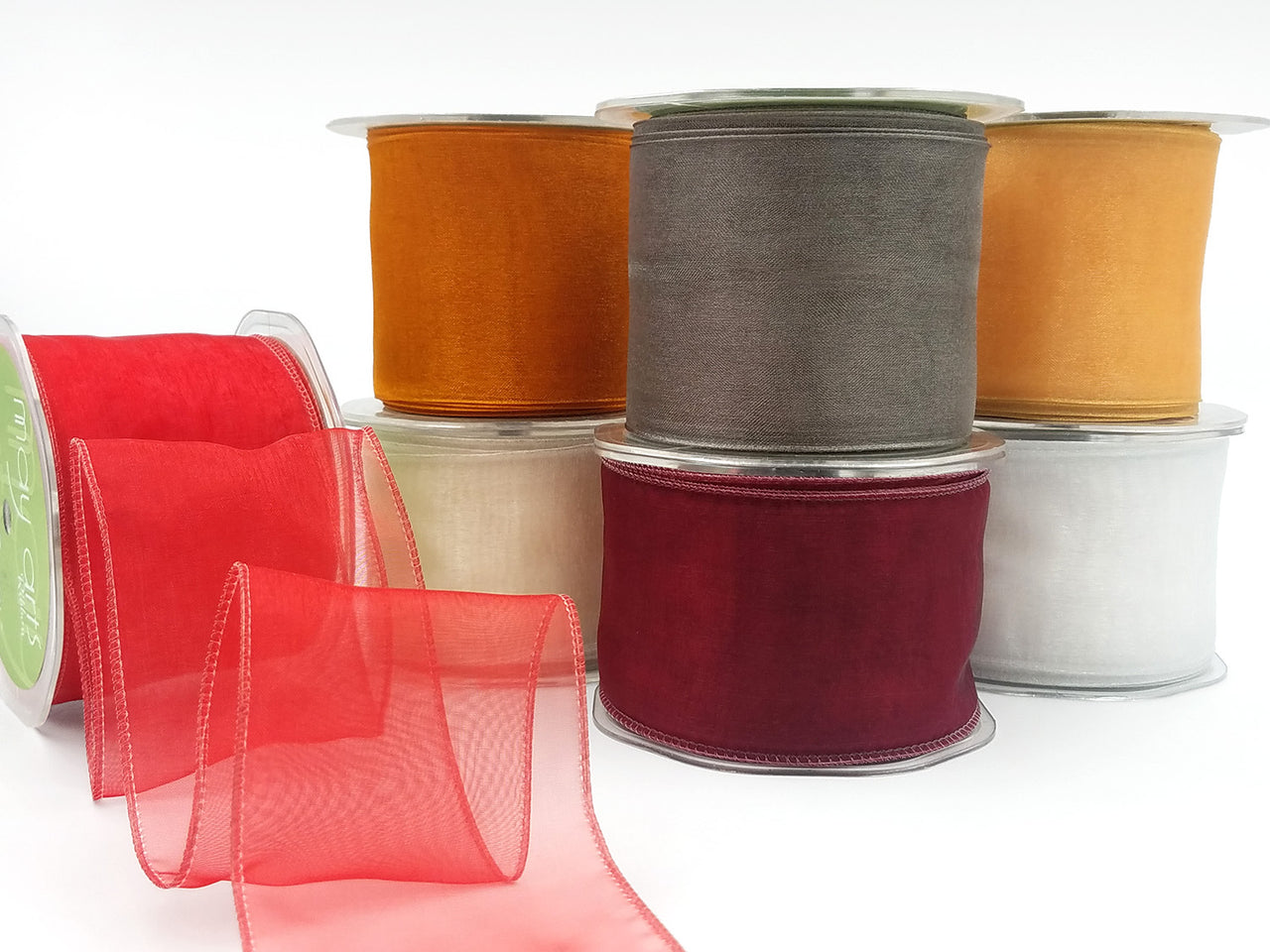 2.5 Inch Shimmer Sheer Ribbon with Wired Edge – JN38 – ORANGE