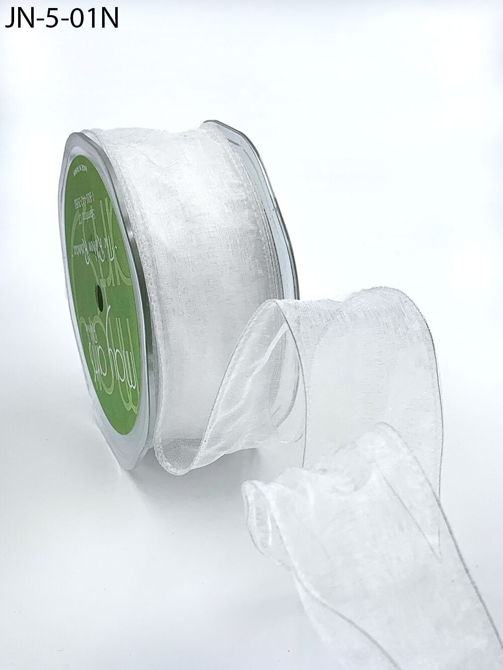 1.5 Inch Shimmer Sheer Ribbon with Wired Edge – JN-5-01N – WHITE
