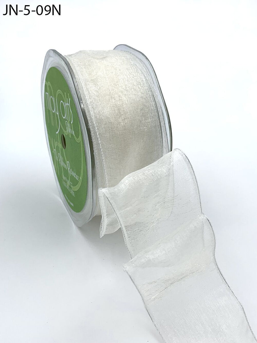 1.5 Inch Shimmer Sheer Ribbon with Wired Edge – JN-5-09N IVORY