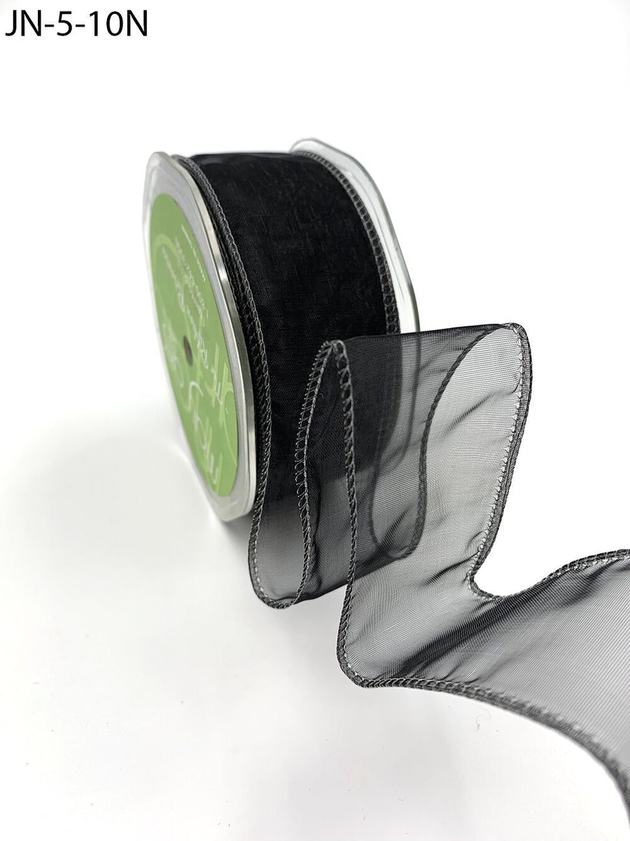 1.5 Inch Shimmer Sheer Ribbon with Wired Edge – JN-5-10N BLACK