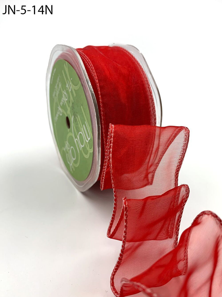 1.5 Inch Shimmer Sheer Ribbon with Wired Edge – JN-5-14N RED