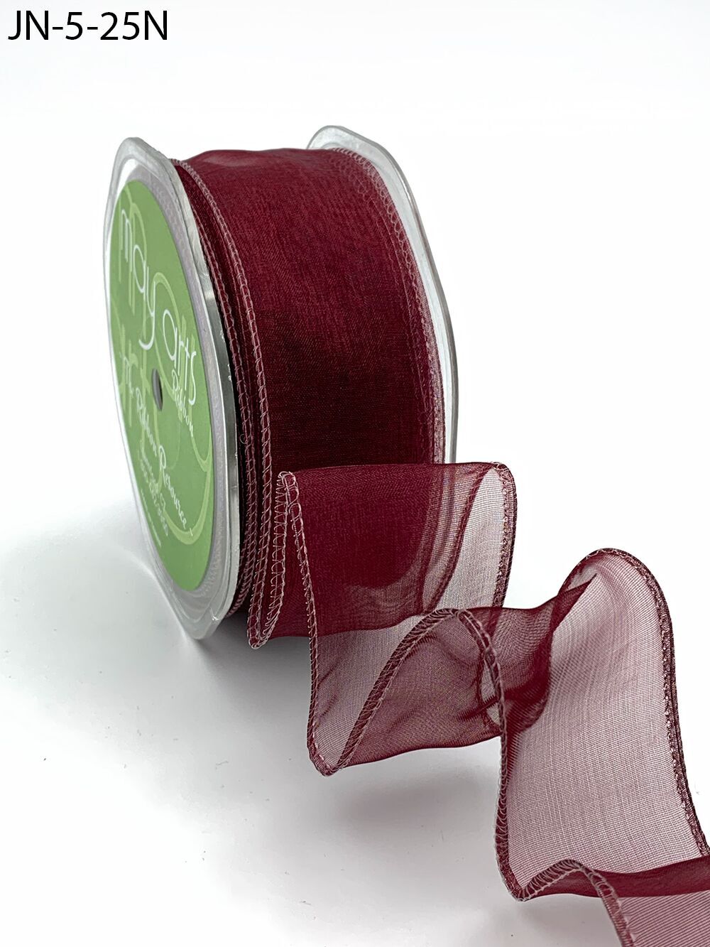 1.5 Inch Shimmer Sheer Ribbon with Wired Edge – JN-5-25N BURGUNDY