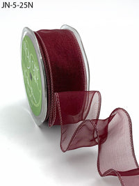 1.5 Inch Shimmer Sheer Ribbon with Wired Edge – JN-5-25N BURGUNDY