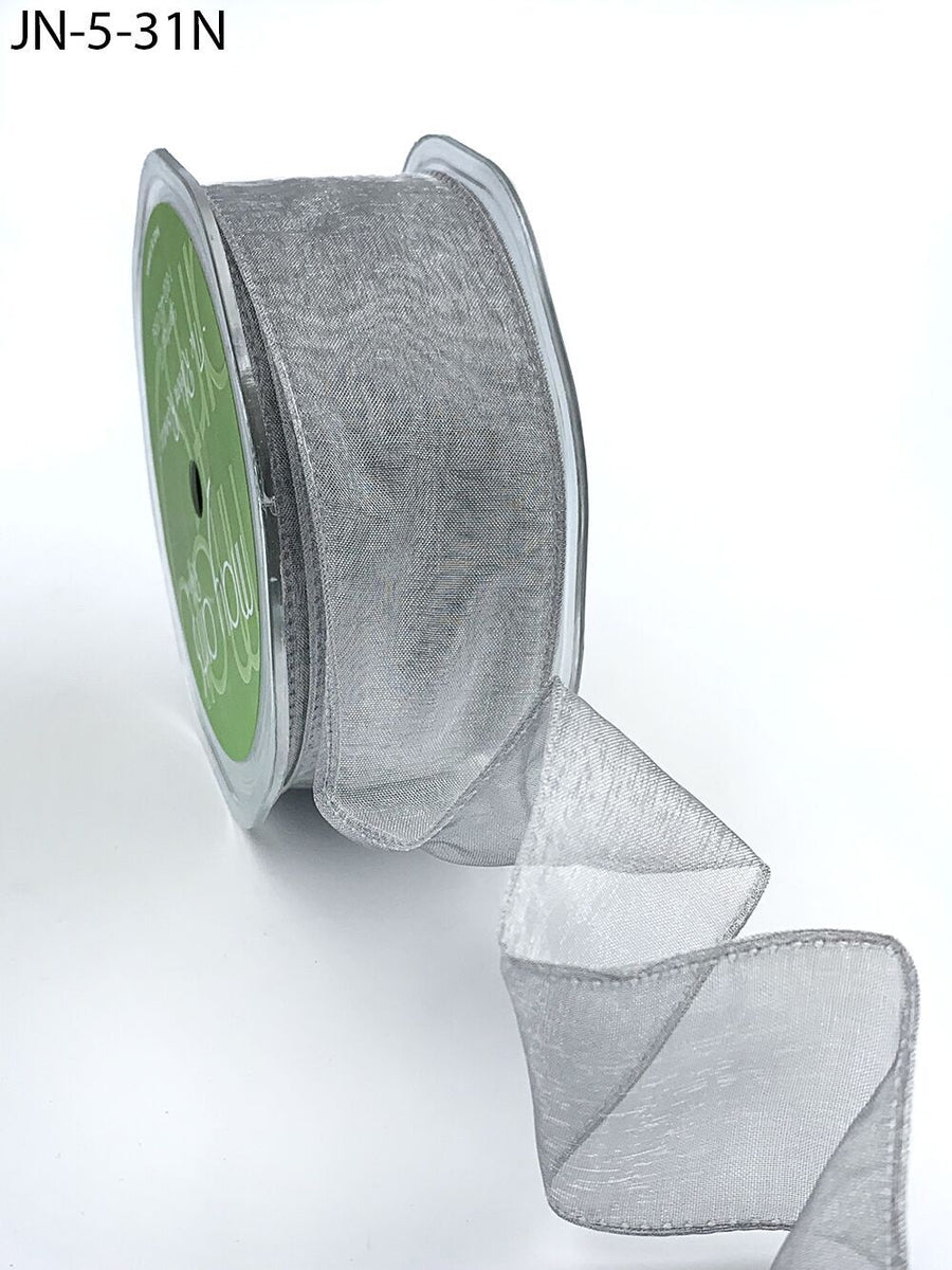 1.5 Inch Shimmer Sheer Ribbon with Wired Edge – JN-5-31N SILVER