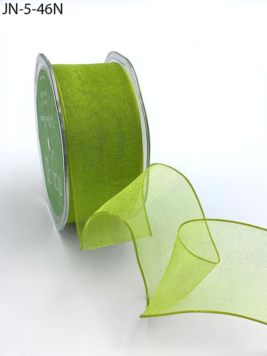 1.5 Inch Shimmer Sheer Ribbon with Wired Edge – JN-5-46N PARROT GREEN