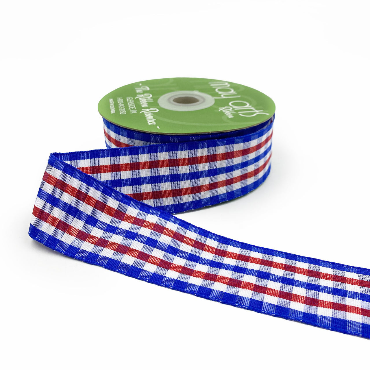 1.5 Inch Checkered Gingham Ribbon with Woven Edge – KB-5-01 RED/WHITE/BLUE