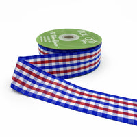 1.5 Inch Checkered Gingham Ribbon with Woven Edge – KB-5-01 RED/WHITE/BLUE