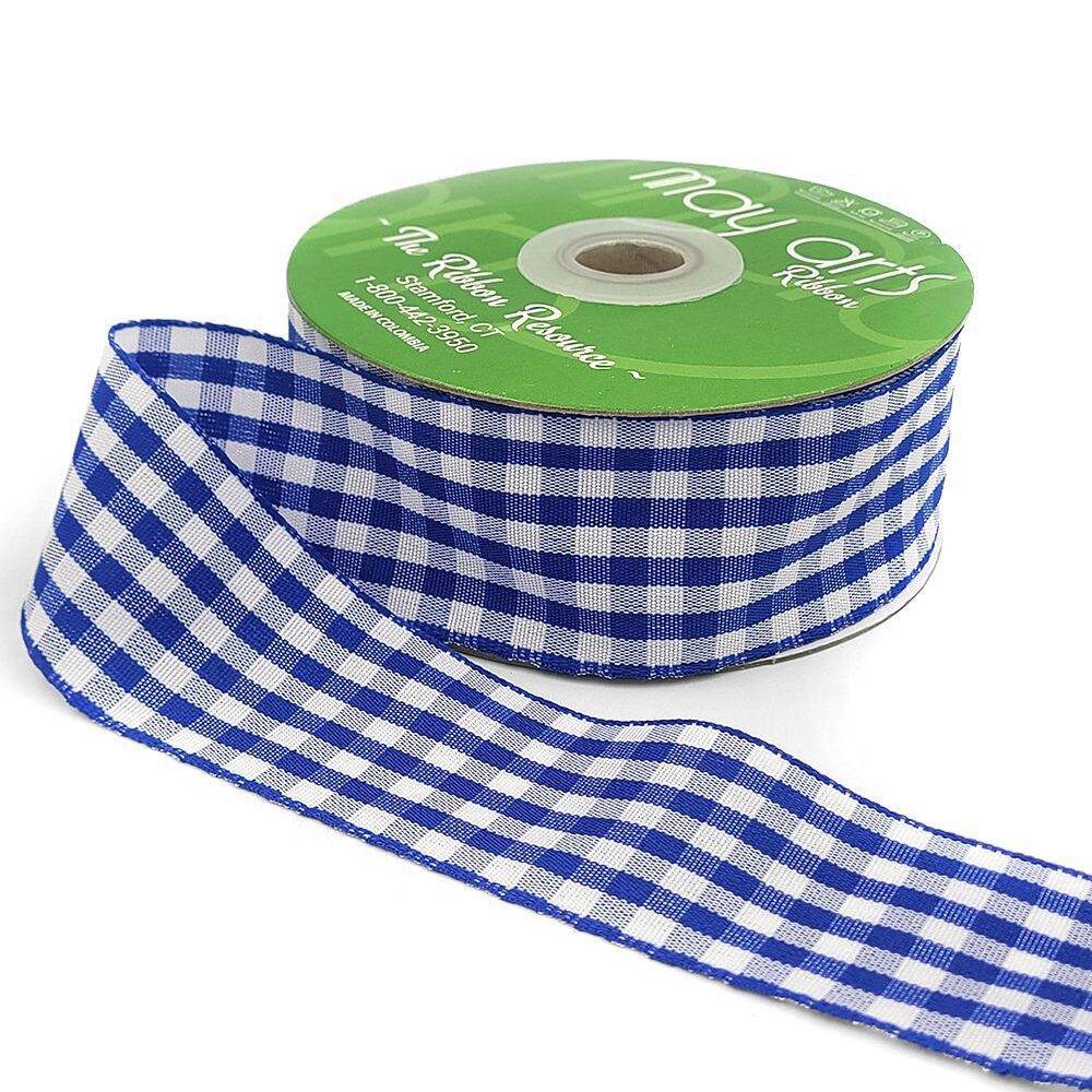 1.5 Inch Checkered Gingham Ribbon with Woven Edge – KB-5-03 – ROYAL BLUE