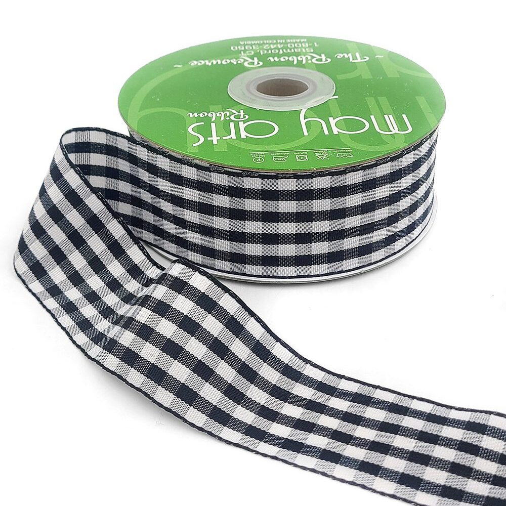 1.5 Inch Checkered Gingham Ribbon with Woven Edge – KB-5-10 – BLACK