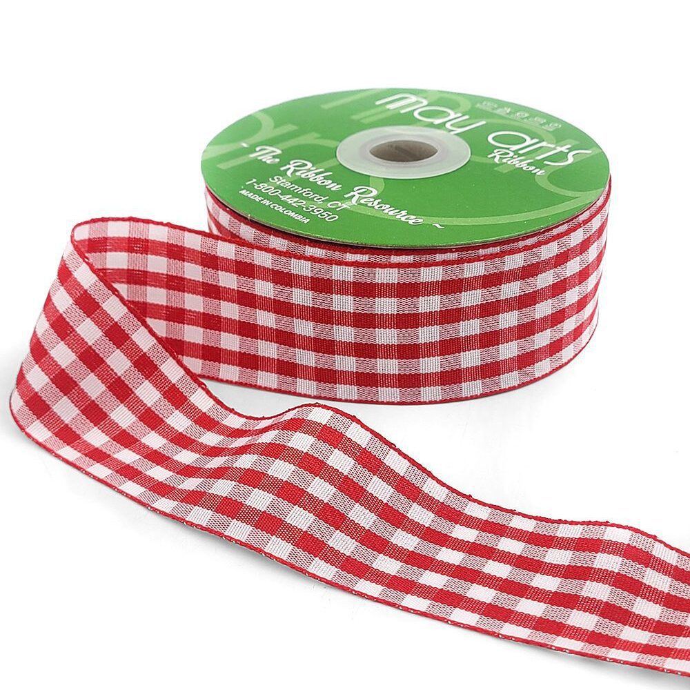 1.5 Inch Checkered Gingham Ribbon with Woven Edge – KB-5-14 – RED