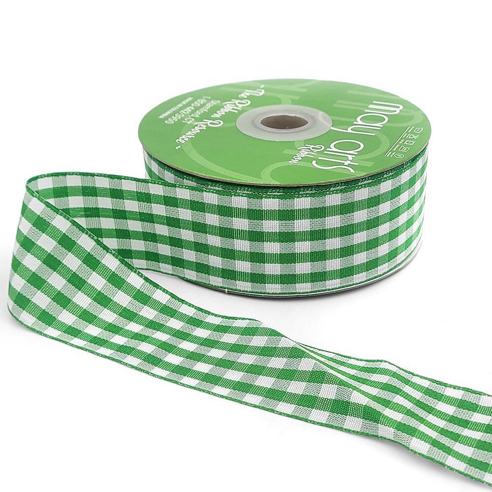 1.5 Inch Checkered Gingham Ribbon with Woven Edge – KB-5-15 – GREEN