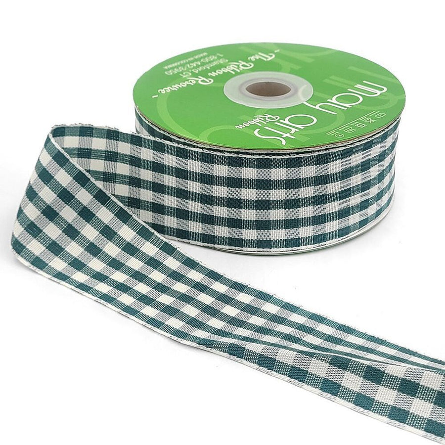1.5 Inch Checkered Gingham Ribbon with Woven Edge – KB-5-16 – DARK GREEN