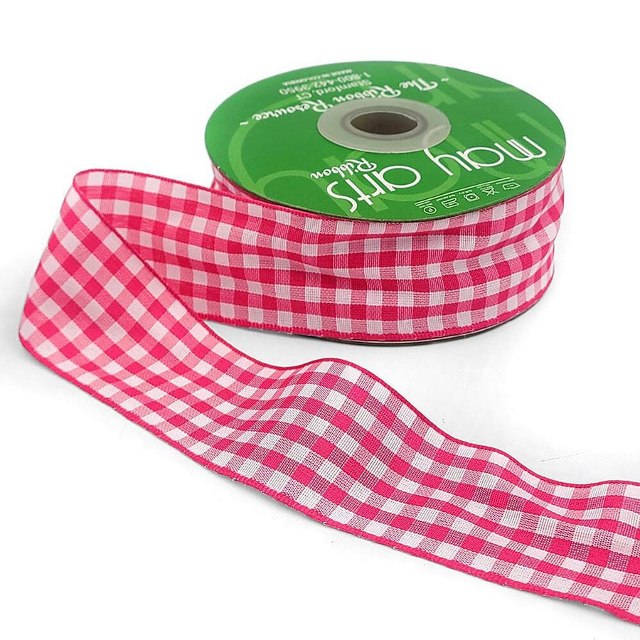 1.5 Inch Checkered Gingham Ribbon with Woven Edge – KB-5-17 – PINK