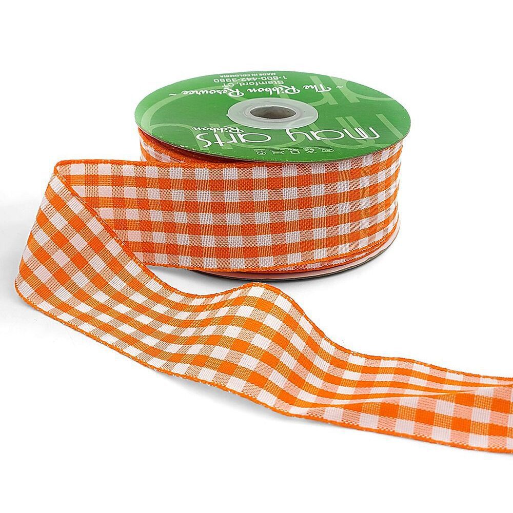1.5 Inch Checkered Gingham Ribbon with Woven Edge – KB-5-28 – ORANGE