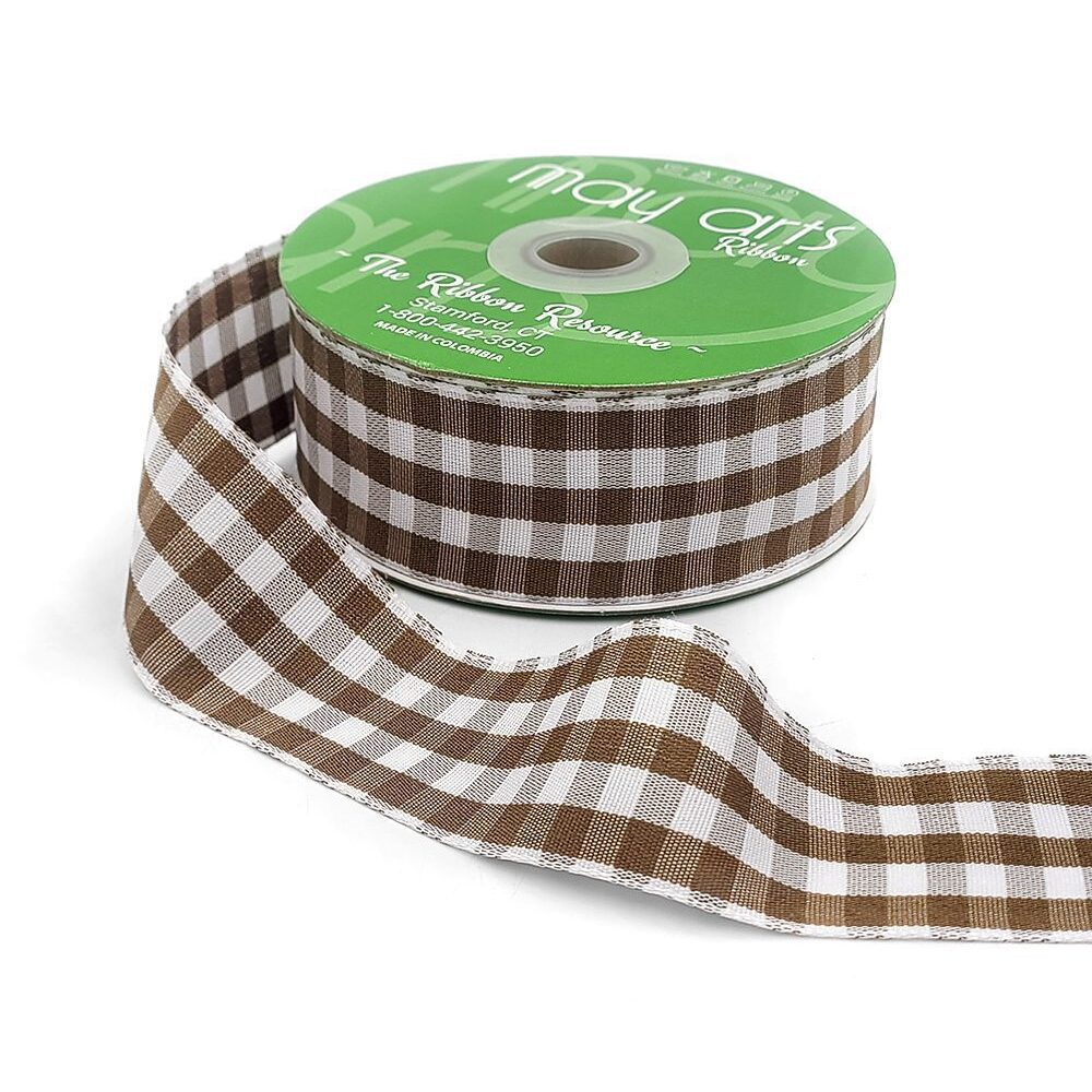 1.5 Inch Checkered Gingham Ribbon with Woven Edge – KB-5-32 – GINGERBREAD