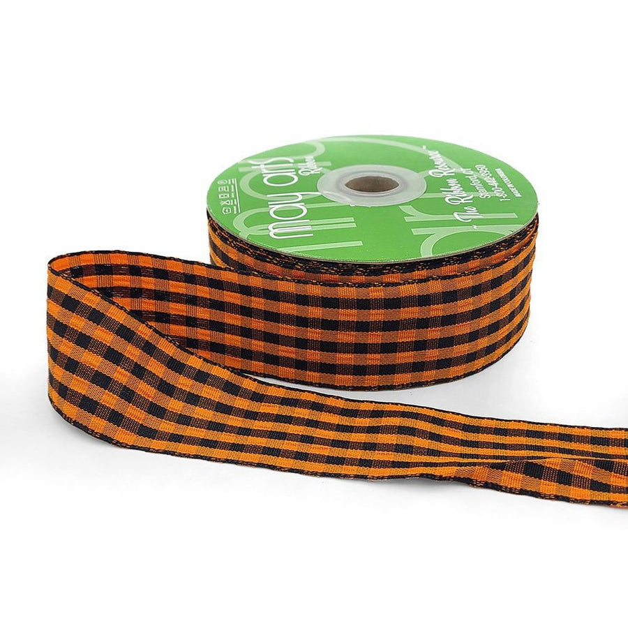 1.5 Inch Checkered Gingham Ribbon with Woven Edge – KB-5-38 – ORANGE/BLACK